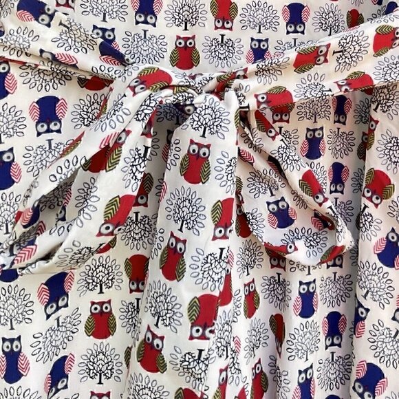 Owl Print Sleeveless Fit & Flare Midi Dress Back Tie Yellow Star Women’s 1X Plus - Picture 12 of 13